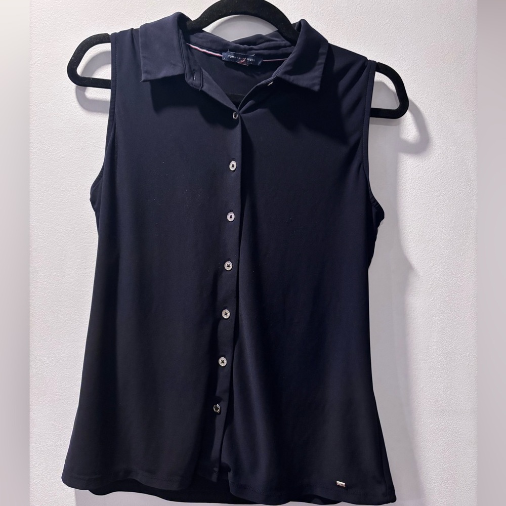 Tommy Hilfiger Sleeveless Button-Front Top - Navy